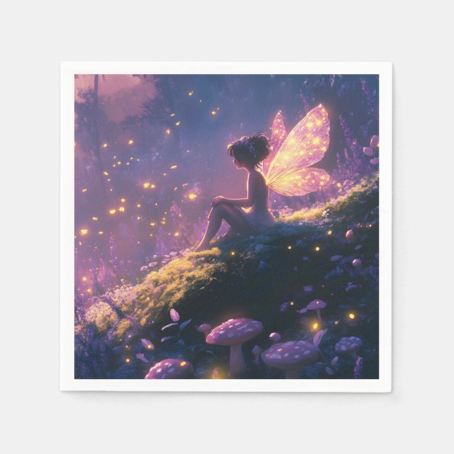 Enchanted Fairy Sitting in a Magical Forest Napkin (Front)
