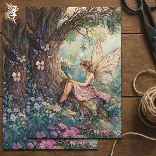 Enchanted Fairy Sitting Under a Tree Decoupage Tissue Paper