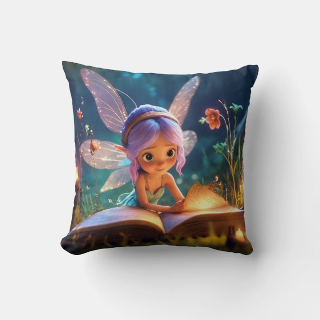 Enchanted Fairy Studying Spells Decorative Cushion (Front)