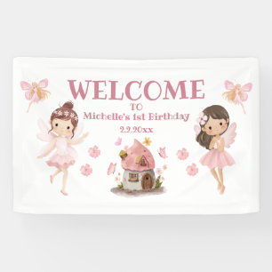 Enchanted Fairy Tale Pink 1st Birthday Welcome Banner