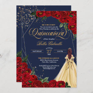 Enchanted Fairy tale Red Rose Princess Quinceañera Invitation