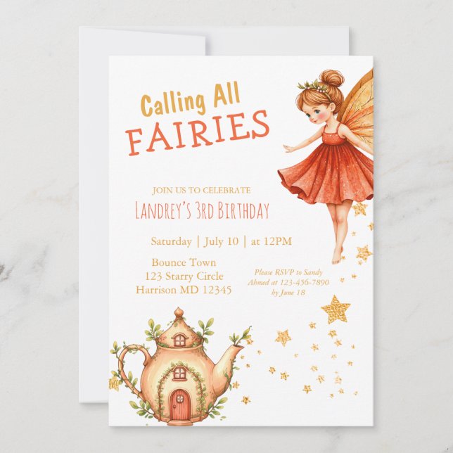 Enchanted Fairy Tea Garden Birthday Party Invitation (Front)