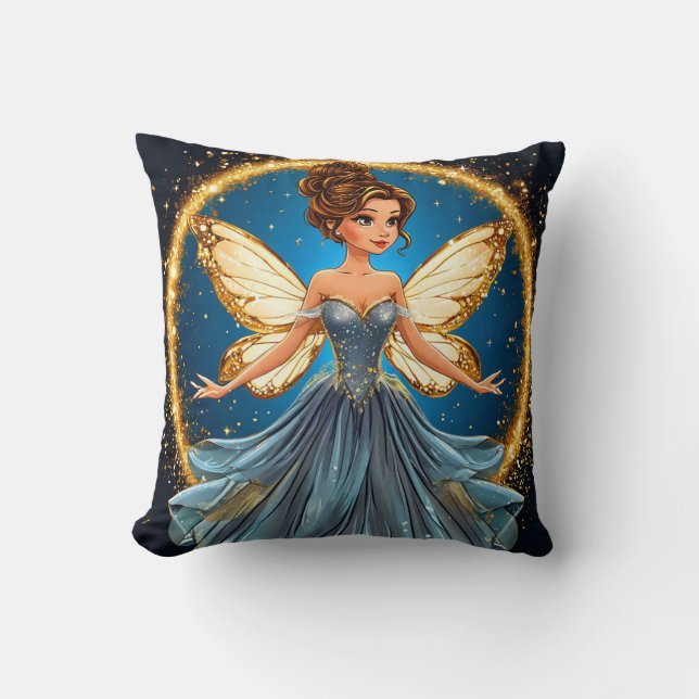 Enchanted Fairy with Glitter Wings Magical Fanta Cushion (Front)