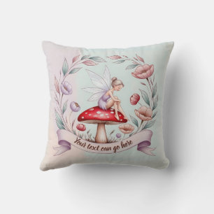 Enchanted Fairycore Fairy on a toadstool your text Cushion