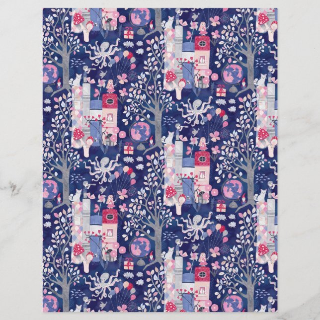 Enchanted Fairytale Books Blue Scrapbook Paper (Front)