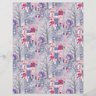 Enchanted Fairytale Books Grey Scrapbook Paper