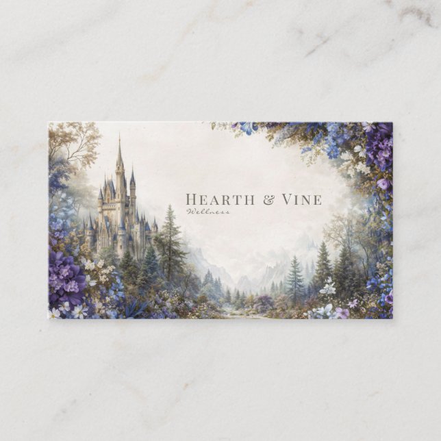 Enchanted Fairytale Castle Floral Mountain Valley Business Card (Front)