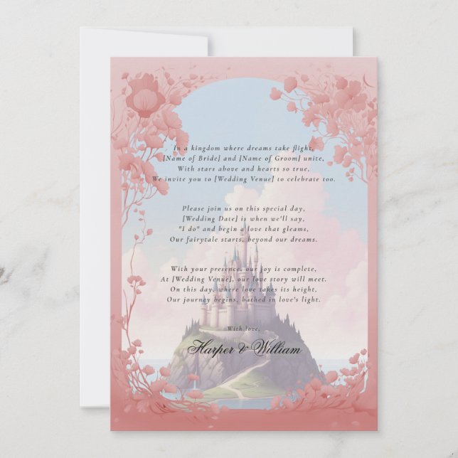 Enchanted fairytale poem wedding  invitation (Front)
