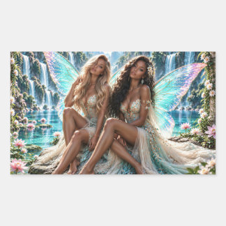 Enchanted Falls Fairies in a Crystal Paradise Rectangular Sticker