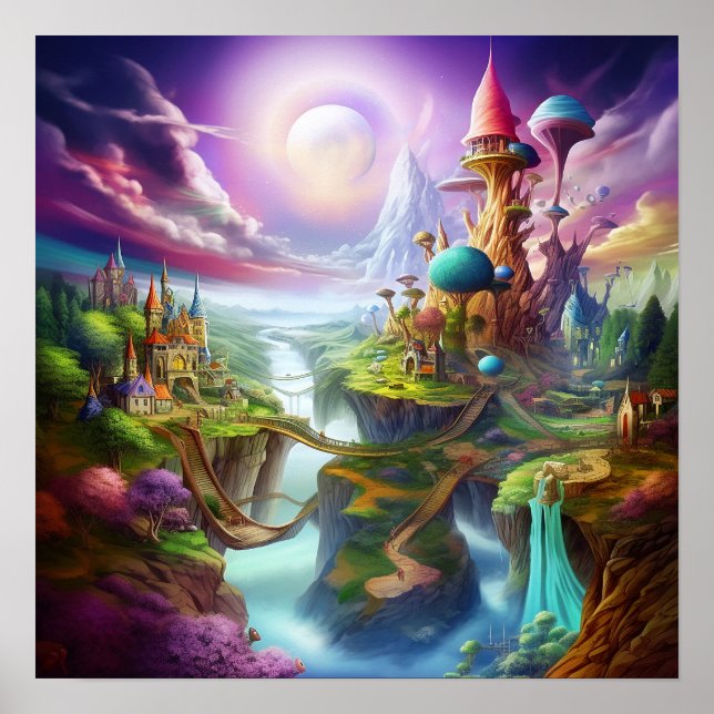 Enchanted Fantasy Colourful Magical Whimsical Land Poster (Front)