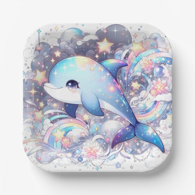 Enchanted Fantasy Dolphin Baby Shower Paper Plate (Front)