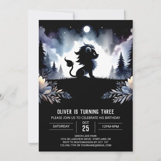 Enchanted Fantasy Lion Birthday Invitation (Front)