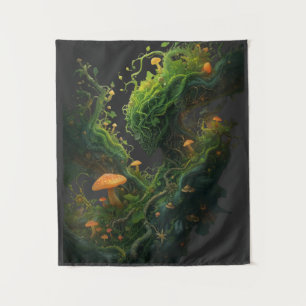 Enchanted Fantasy Mushroom Forest Glowing Fungi Tapestry