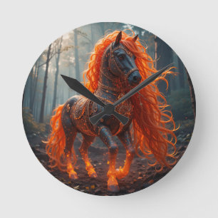Enchanted Fiery Horse With Vibrant Mane Round Clock