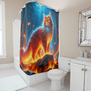 Enchanted Fire Feline Shower Curtain