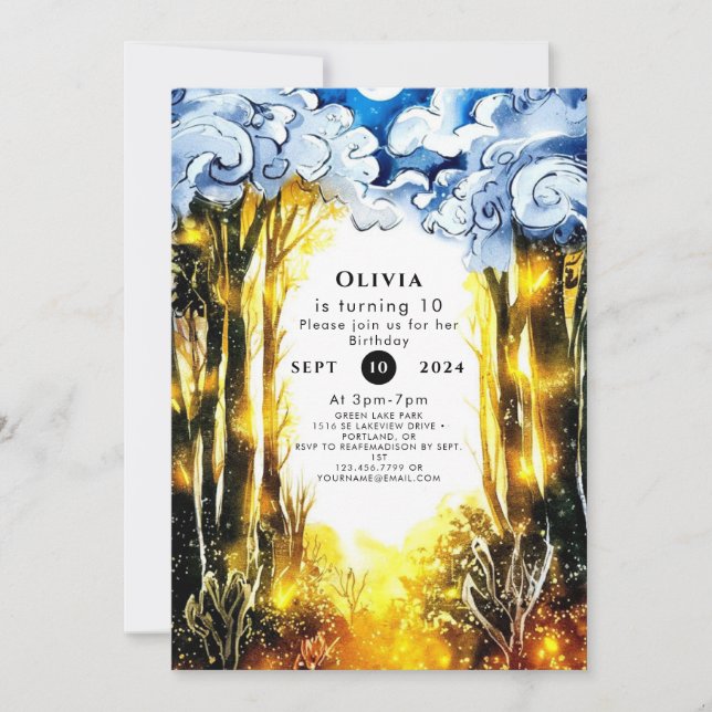 Enchanted Firefly Woodland Birthday Invitation (Front)