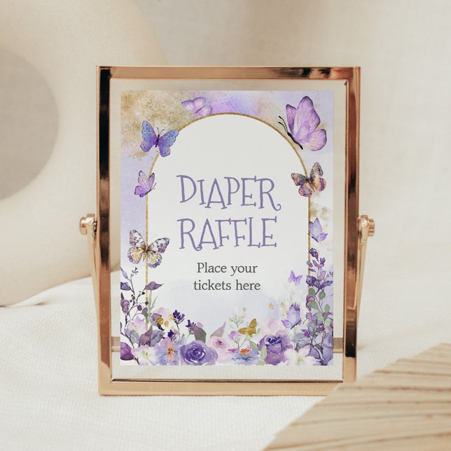 Enchanted Floral Butterfly Diaper Raffle Poster (Enchanted Floral Butterfly Arch Baby Shower Diaper Raffle Sign)