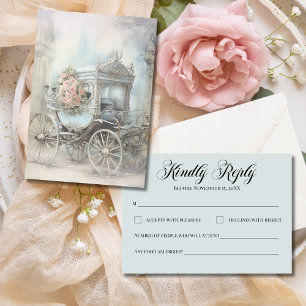 Enchanted Floral Carriage Fairytale Wedding Mail RSVP Card