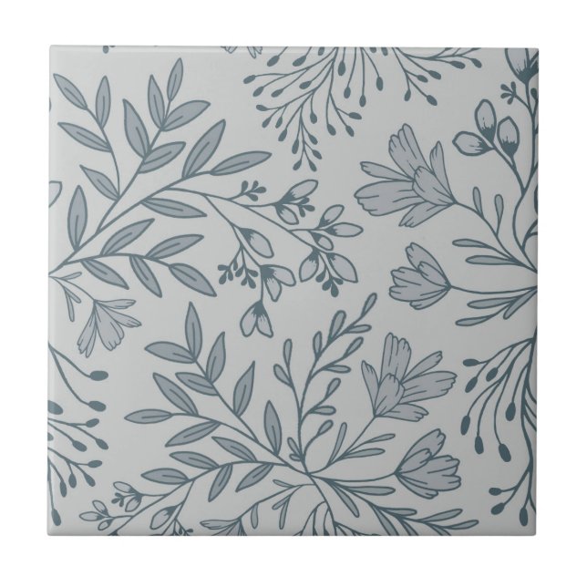 Enchanted Floral Meadow Dreams L4 Grey Blue Tile (Front)