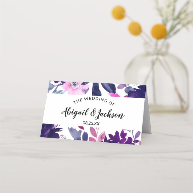 Enchanted Floral Purple Wedding Reception Table Place Card (Back)