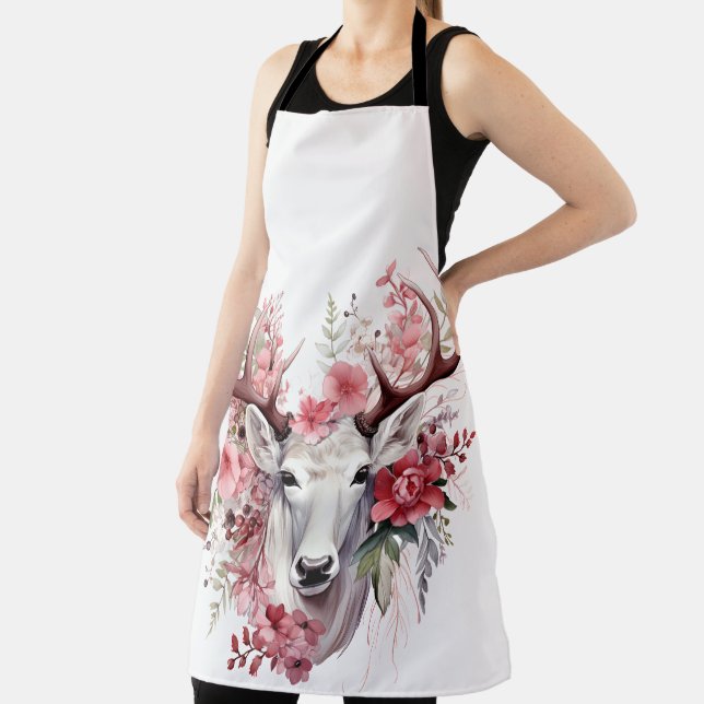 🌸 Enchanted Floral Stag Apron 🌸 (Insitu)