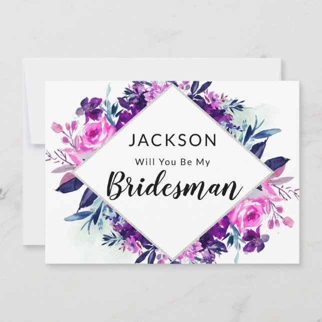 Enchanted Floral Violet Bridesman Proposal Card (Front)