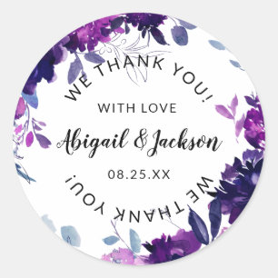 Enchanted Floral Wedding Thank You with Love Favou Classic Round Sticker