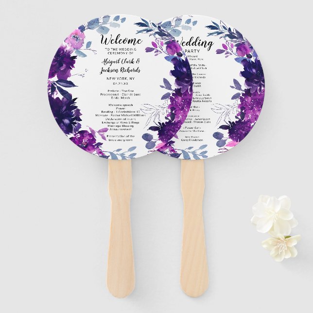 Enchanted Floral Wreath Wedding Ceremony Program Hand Fan (Front and Back)