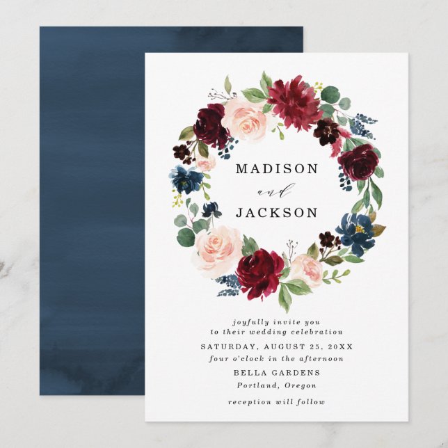 Enchanted Floral | Wreath Wedding Invitation (Front/Back)