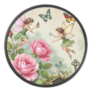 Enchanted Flroral Fairies Garden Hockey Puck