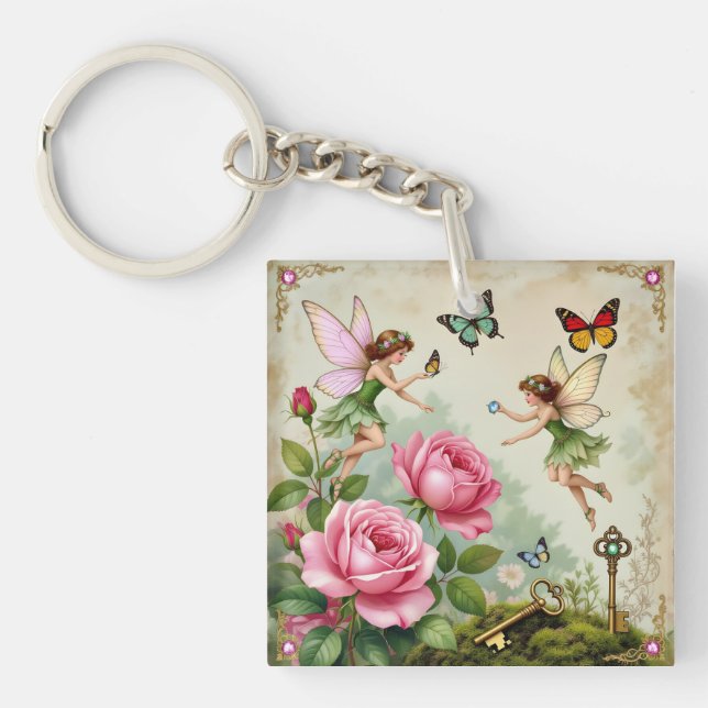 Enchanted Flroral Fairies Garden Key Ring (Front)