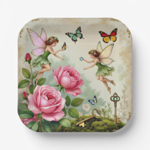 Enchanted Flroral Fairies Garden Paper Plate