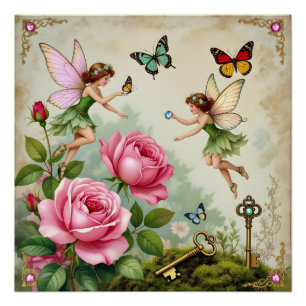 Enchanted Flroral Fairies Garden Poster