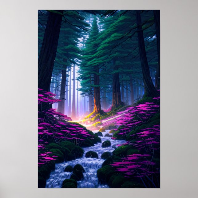 Enchanted Forest, a Pink Flower Paradise Poster (Front)