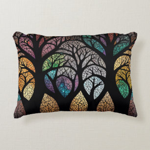 Enchanted Forest: A Stained Glass Masterpiece Decorative Cushion