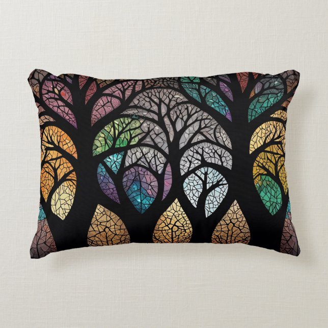 Enchanted Forest: A Stained Glass Masterpiece Decorative Cushion (Front)