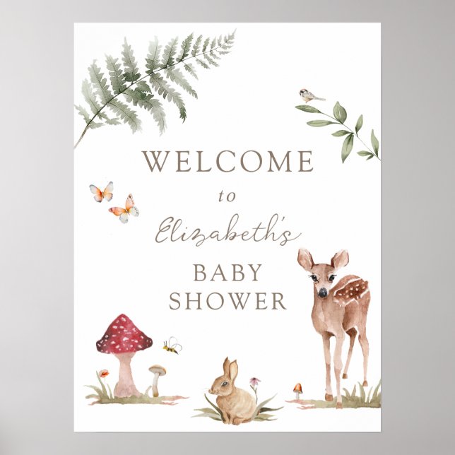 Enchanted Forest Animals Baby Shower Welcome Poster (Front)
