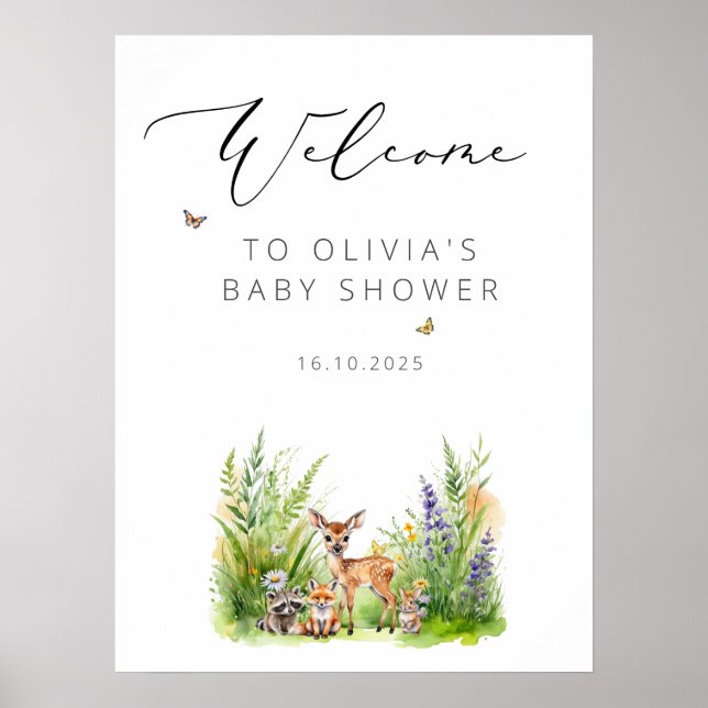 Enchanted Forest Animals Baby Shower Welcome Poster (Front)