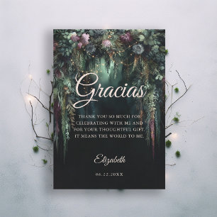 Enchanted Forest Arch Fairy Tale Green Quinceanera Thank You Card