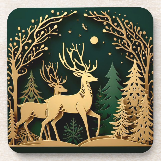 Enchanted Forest Arch – Golden Reindeer Coaster (Front)