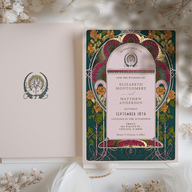 Enchanted Forest Art Deco Wedding Invitation (Creator Uploaded)