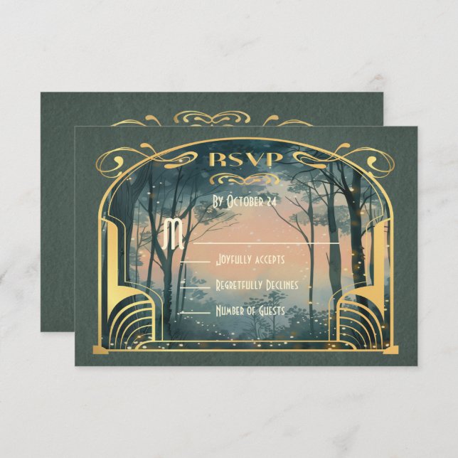 Enchanted Forest Art Nouveau RSVP Invitation (Front/Back)