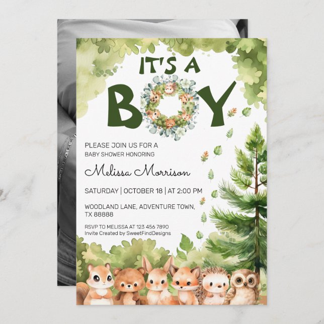 Enchanted Forest Baby Boy Shower Invitation (Front/Back)