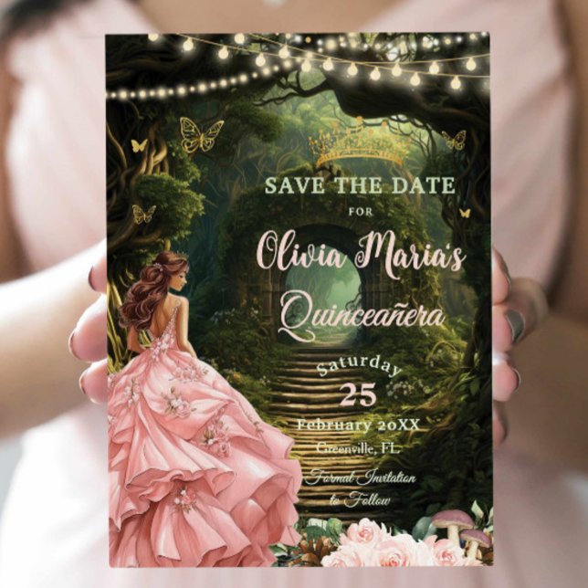 Enchanted Forest Blush Floral Quinceañera Sweet 16 Save The Date (Creator Uploaded)