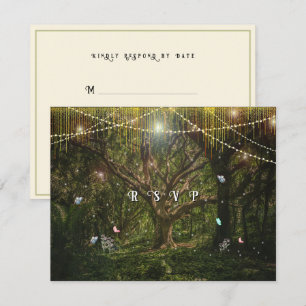 Enchanted Forest Butterflies Gold Lights RSVP Card