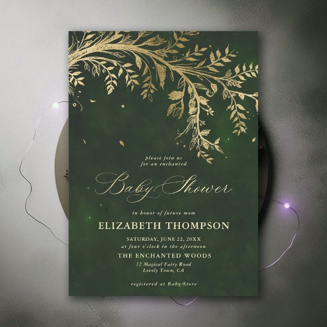 Enchanted Forest Cascading Foliage Baby Shower Invitation (Enchanted Forest Hunter Green Greenery Modern Calligraphy Neutral Baby Shower Invitation)