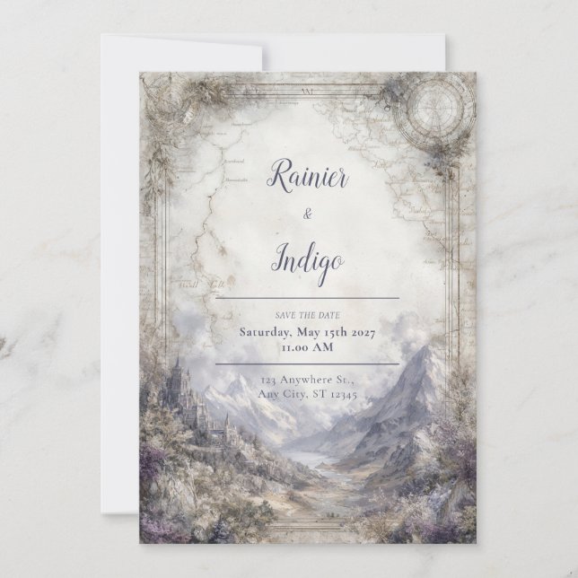 Enchanted Forest Castle Mountain Wedding  Invitation (Front)