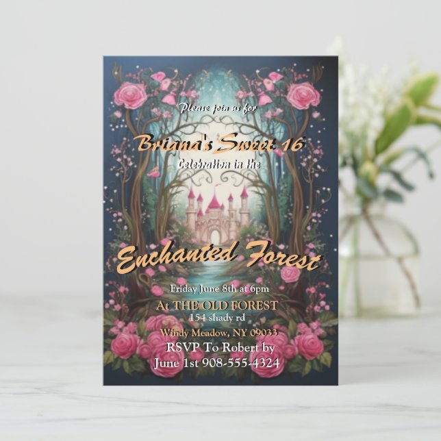 Enchanted Forest Castle Sweet 16 Invitation (Standing Front)