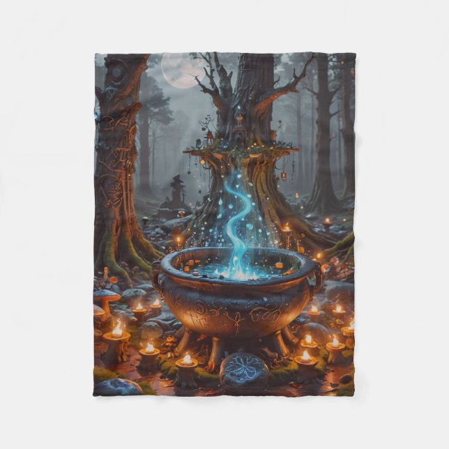 Enchanted Forest Cauldron Under the Moonlight Fleece Blanket (Front)