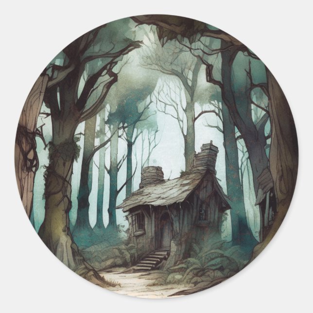 Enchanted Forest Cottage Classic Round Sticker (Front)
